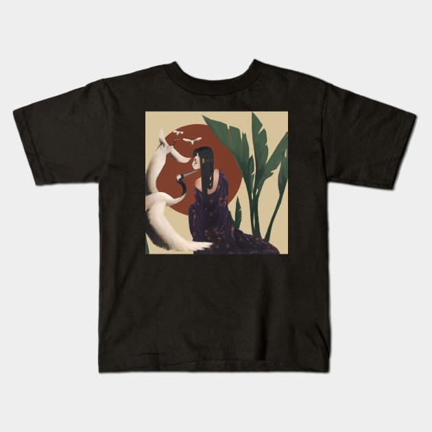 Kimono girl with crane Kids T-Shirt by schri84